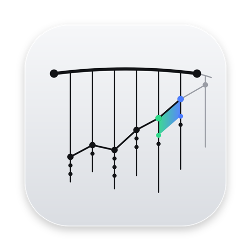 The Quipu app icon: knotted cords that form a rising chart